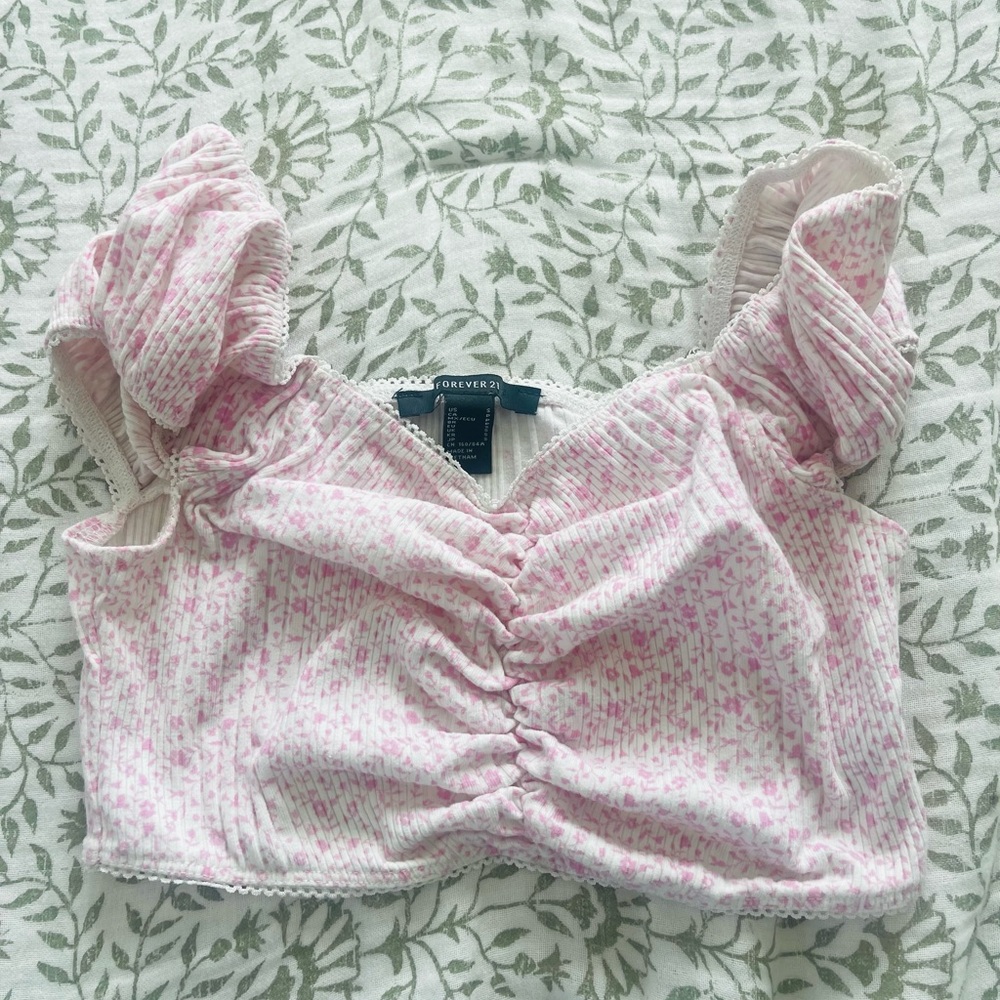 Forever 21 Pink Floral Ruched Blouse